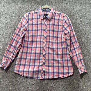 Talbots Button Up Top Women Medium Petite Pink Plaid Long Sleeve Cotton